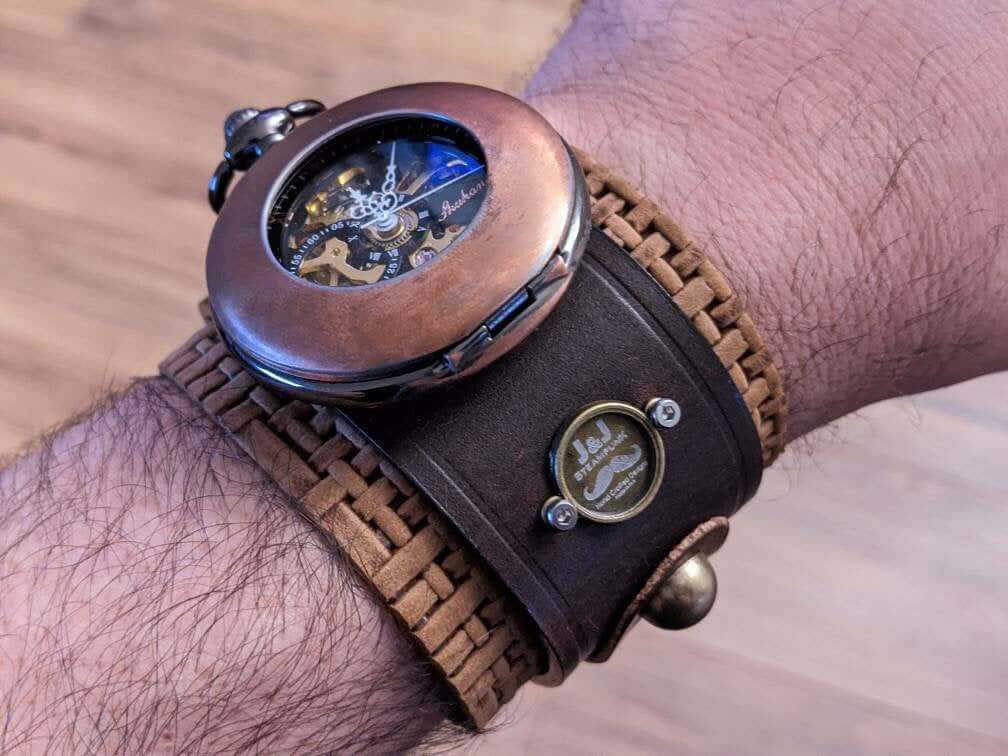 steampunk leather cuff watch