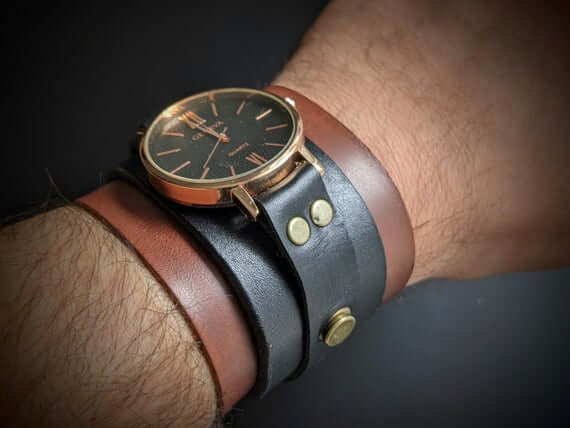 Steampunk Leather Cuff Watch|Medium Brown