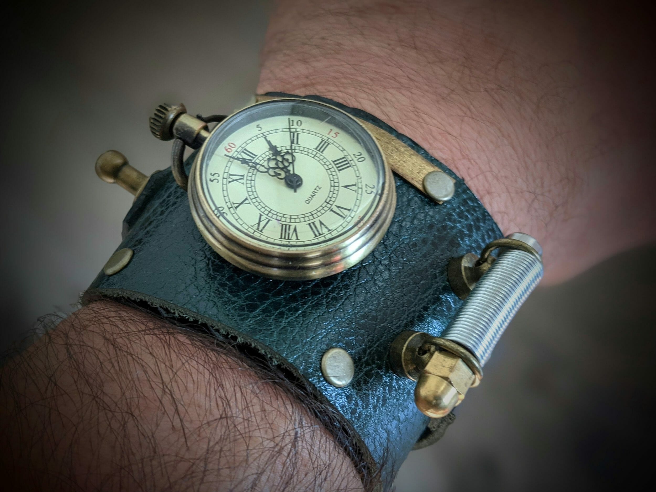 Unique Leather Movement Pocket Watch on a wrist steampunk cuff bracelet,  Steampunk Cyberpunk Themed Wristwatch – J&J Leather, Steampunk and Watches